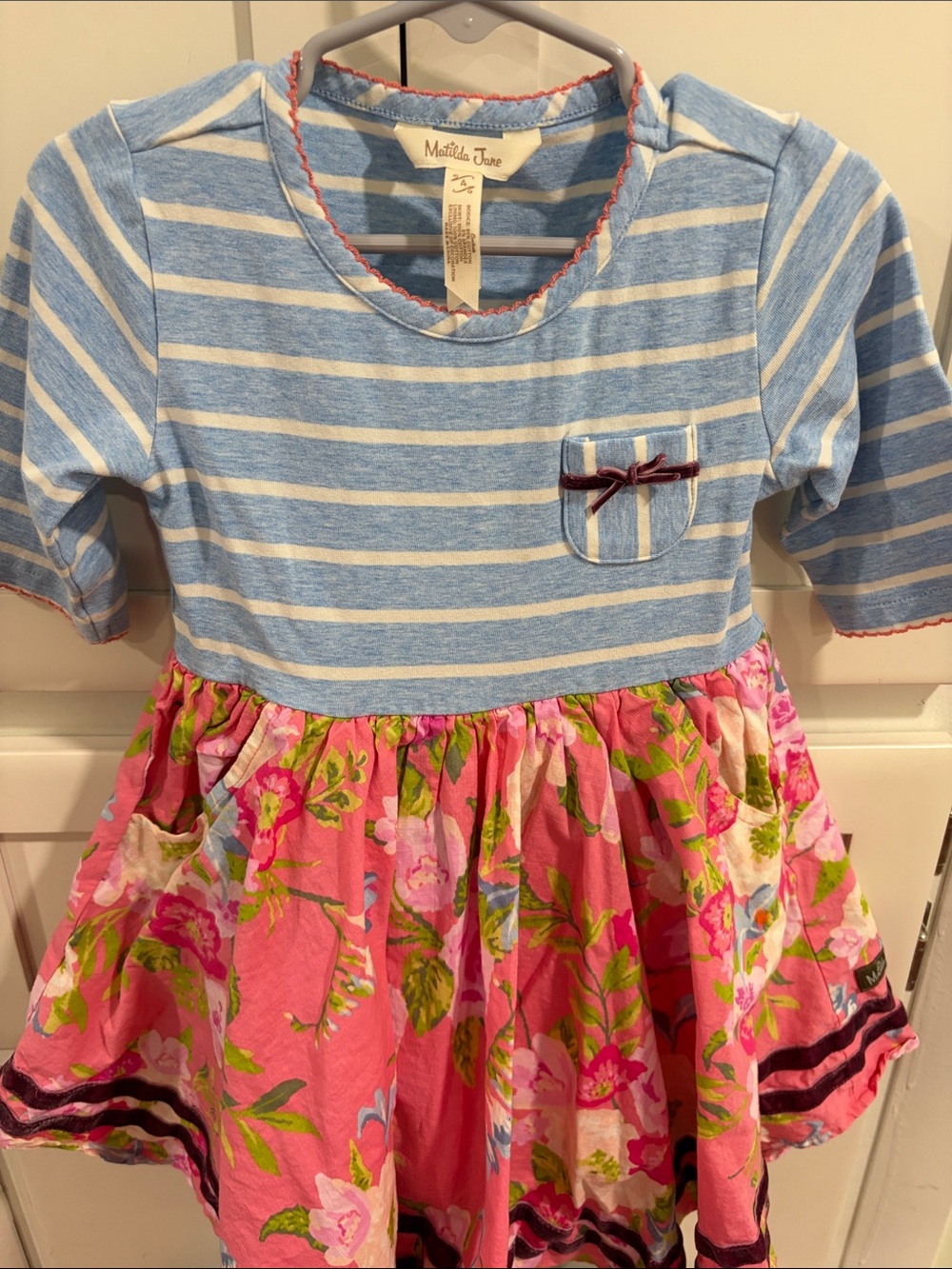 Matilda Jane Blue & Pink Striped Top with Floral Skirt Dress